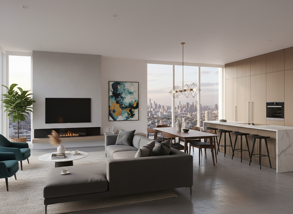 the inside of a modern furnished apartment